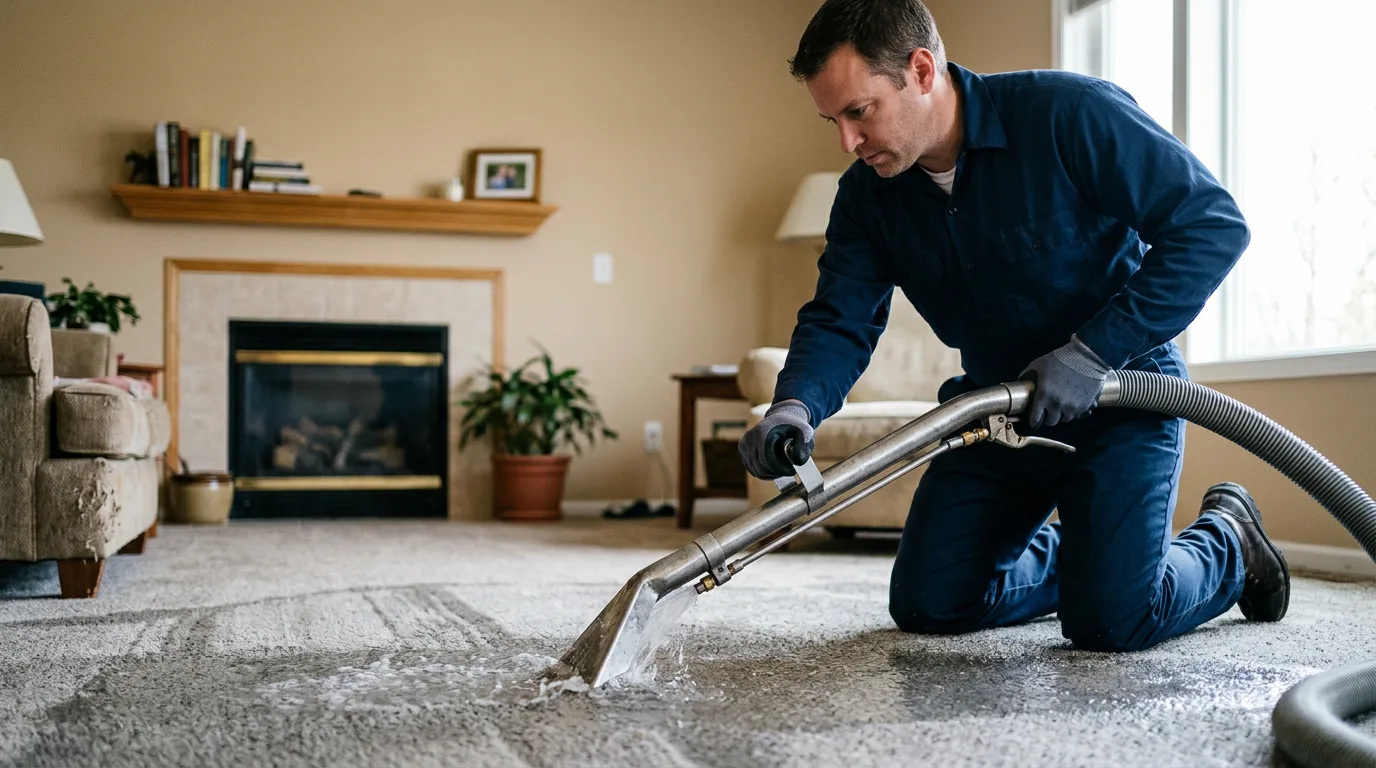 Water damage restoration technician working near Byron, GA